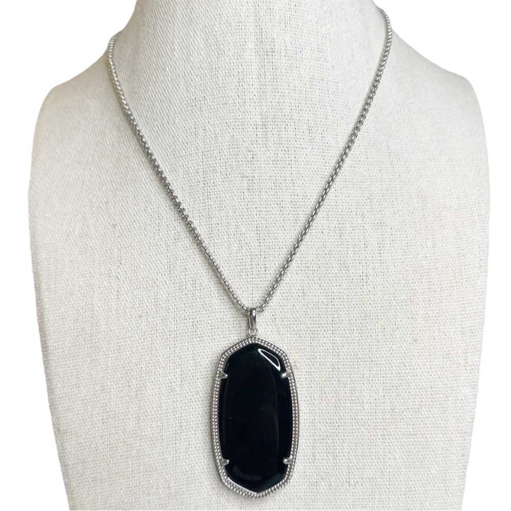Kendra Scott Reid Necklace Black Pendant and Silver chain Necklace